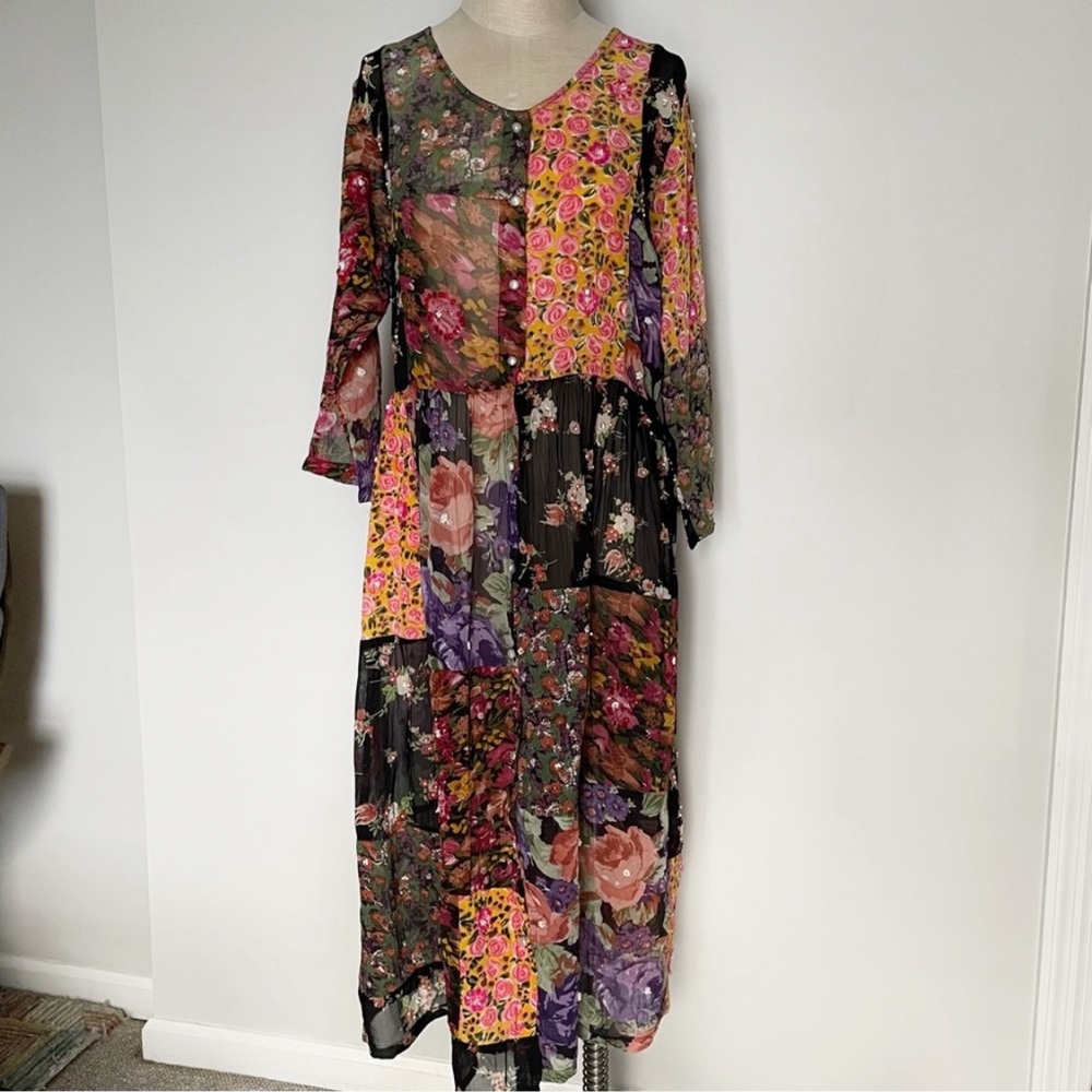 Vintage 90’s Right Destination semi sheer patchwork dress/duster size M